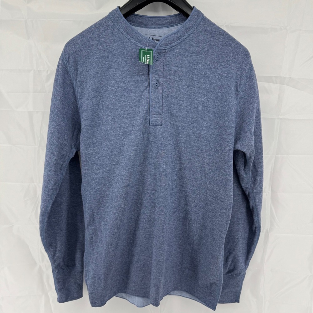 LL Bean River Driver Shirt Mens Small Blue Henley Blend Long Sleeve 166891